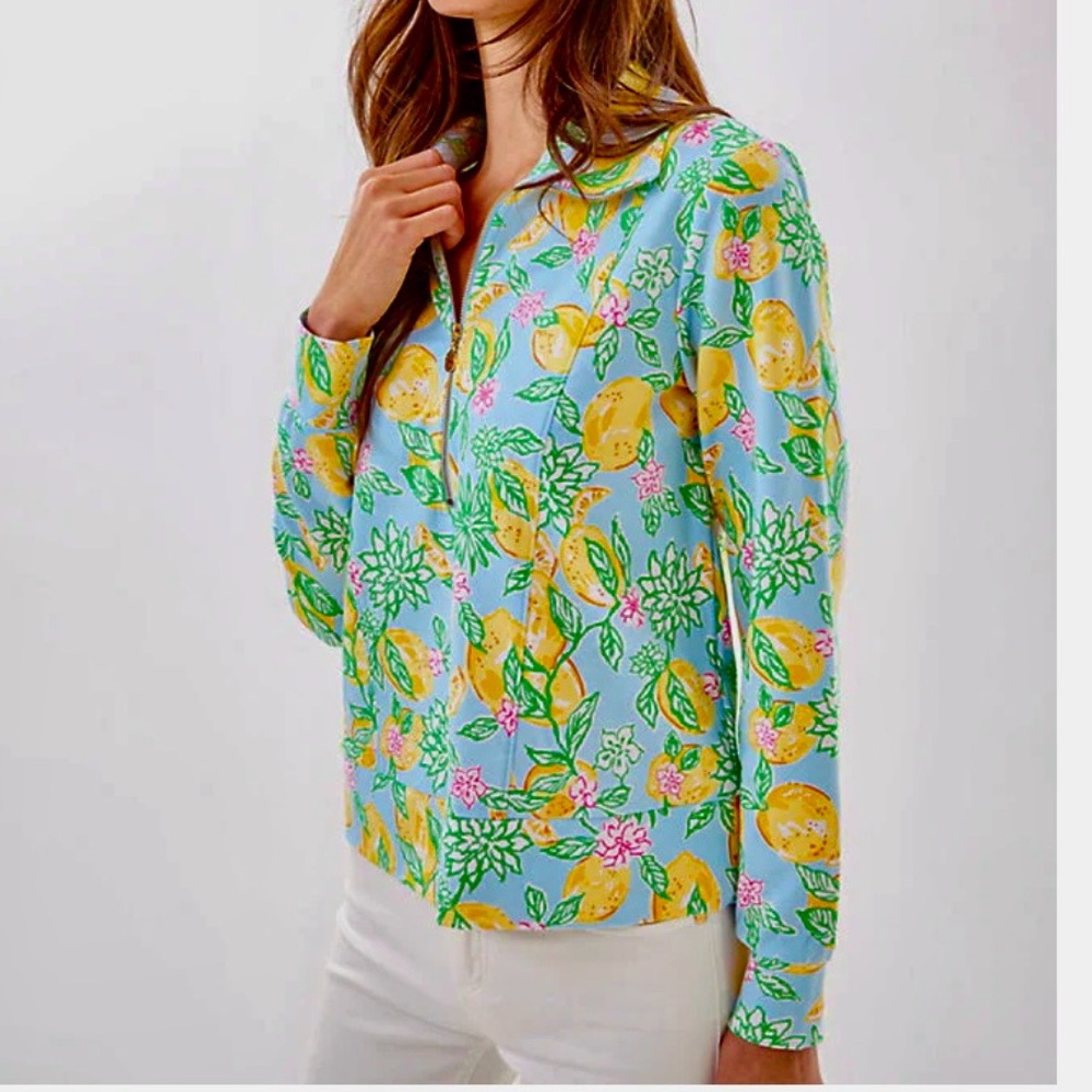 NWT LILLY PULITZER UPF 50 ELENI PULLOVER XL MAKE LEMONADE LEMON PRINT
